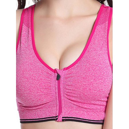 SAYFUT Women's Shirred Front Zipper Closure Sports Bra High Impact Support  Mesh Racerback Workout Bras with Removable Pads