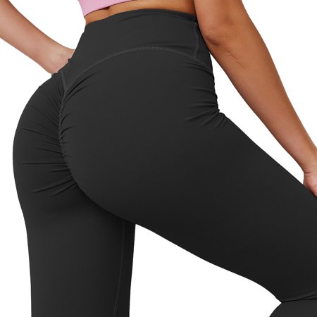 FITTOO Women's High Waist Back Ruched Pockets Leggings Butt Lift